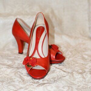NATURALIZER Dalida Leather N5 Comfort Peep Toe Red Pump Heels Size 9M